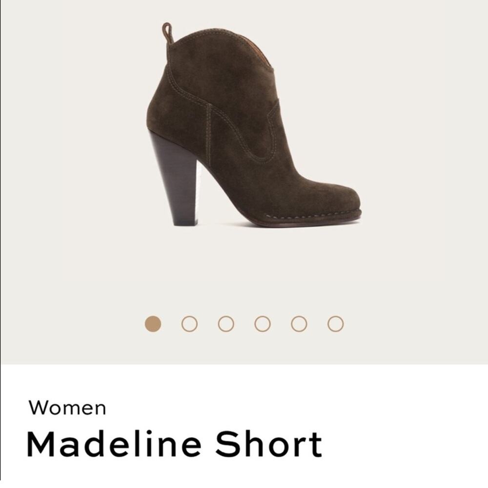 Frye Madeline Short Bootie Smoke Grey Brown Suede Heeled Ankle Zip Closure 8 - Picture 2 of 10